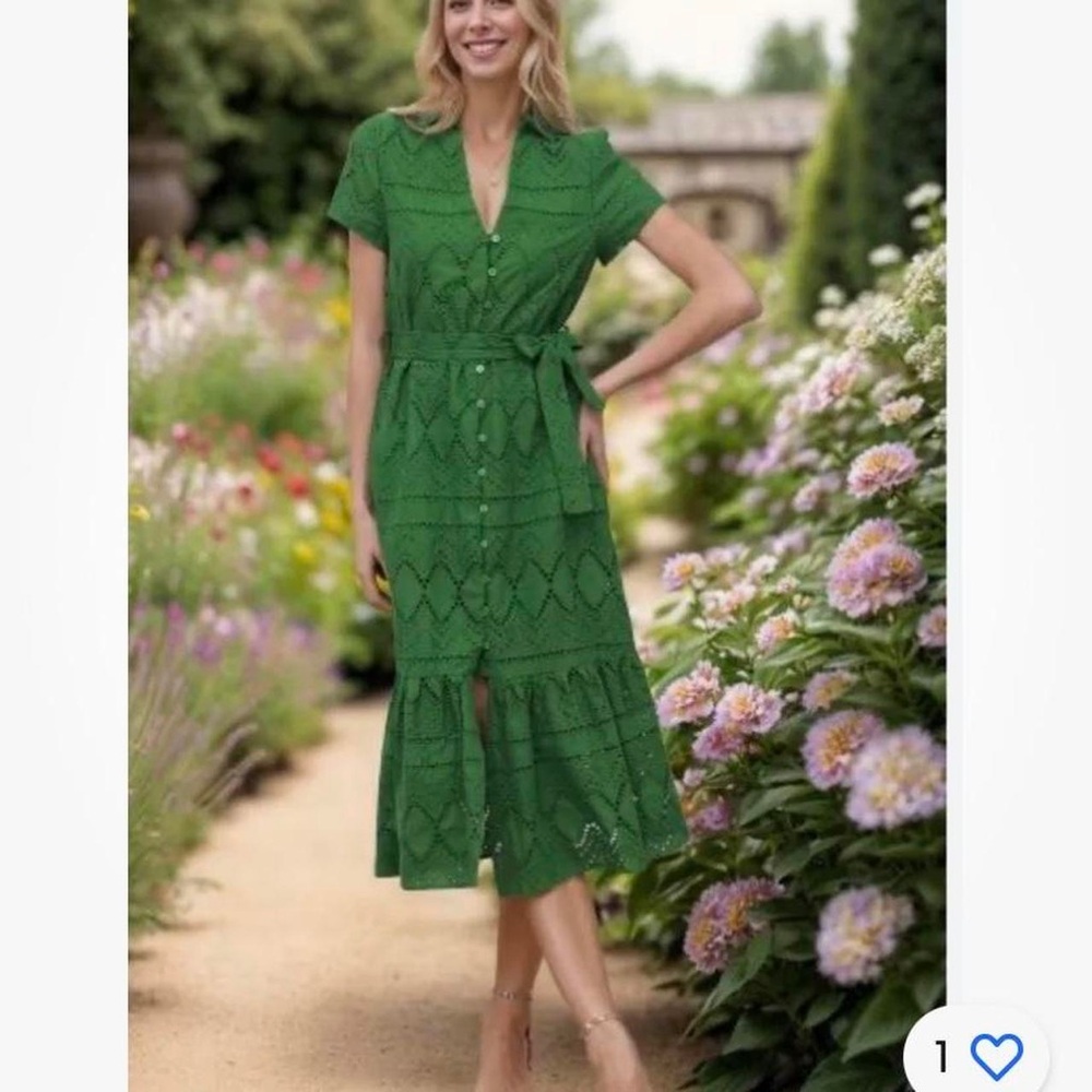 Zara Green Midi Lace Shirt Dress